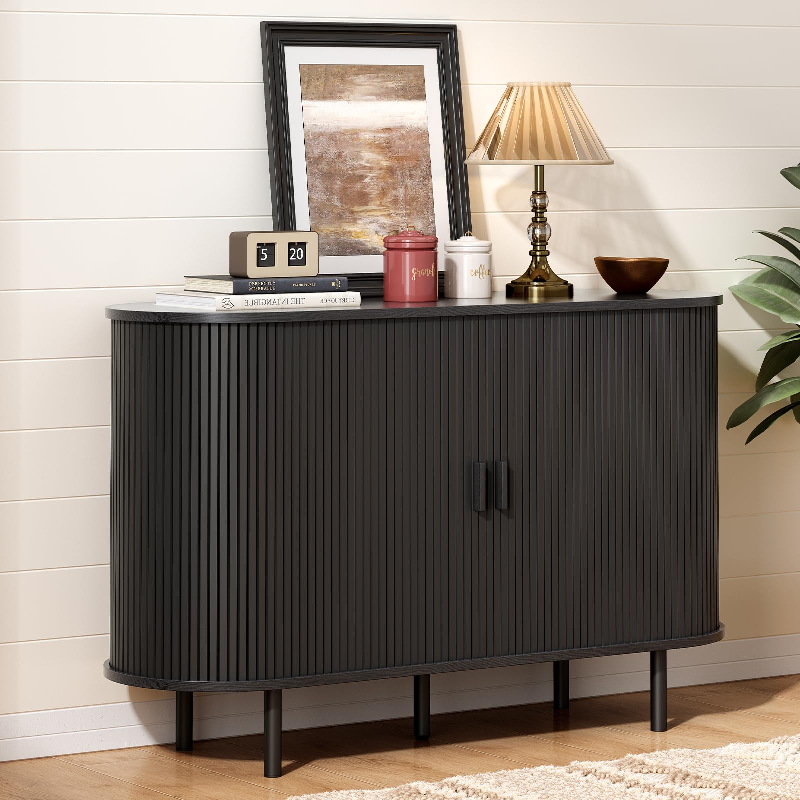 ONBRILL 55" Sideboard Buffet Cabinet with Storage, Sliding Door & Adjustable Shelf, Modern Accent Coffee Bar Console Table for Kitchen, Entryway, Walnut