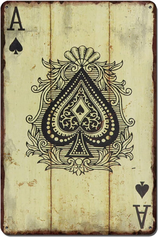 Vintage Poker Wall Decor Metal Sign Retro tin Sign Wall Decorative Signs for Man Cave Home Cafe Pub bar Shop 12x8 Inch Spades Ace