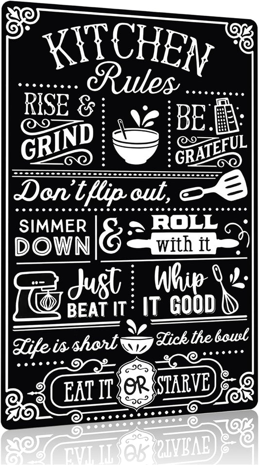 Crazysign Funny Kitchen Gifts for Women&Mom Kitchen Rules with Humorous Cooking Quotes Vintage Tin Sign for Home Farmhouse Kitchen Dining Room Decor 8x12 Inch (3367)