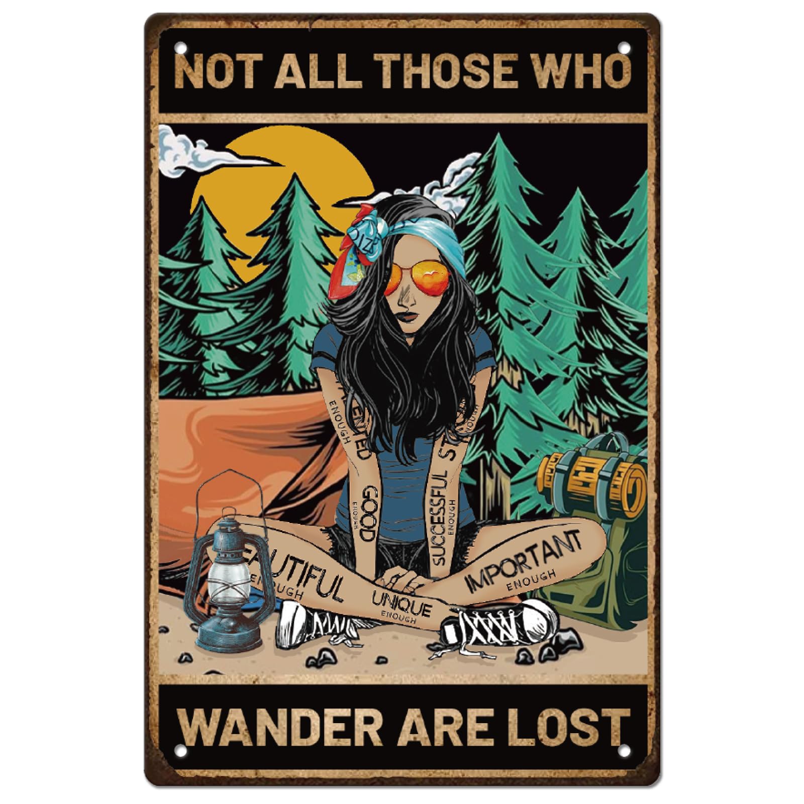 SUPERDANT Surfing Girl Tin Signs Summer Cottage Metal Sign Poster And She Lived Happily Ever After Vintage Wall Art Plaque for Beach Café Cabin Patio Pool Living Room Bedroom Decoration