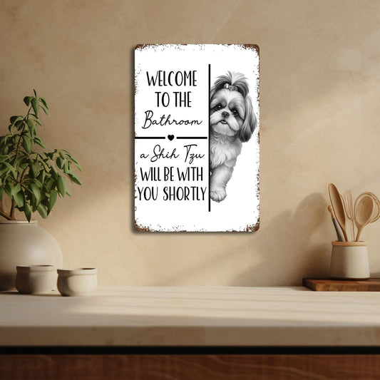 Funny Shih Tzu Dog Bathroom Metal Signs, Shih Tzu Lovers Gifts Tin Sin, Dog Lover Mom Dad Gifts Metal Wall Decor for Bathroom Washroom Restroom Toilet Decoration, 8x12 Inch