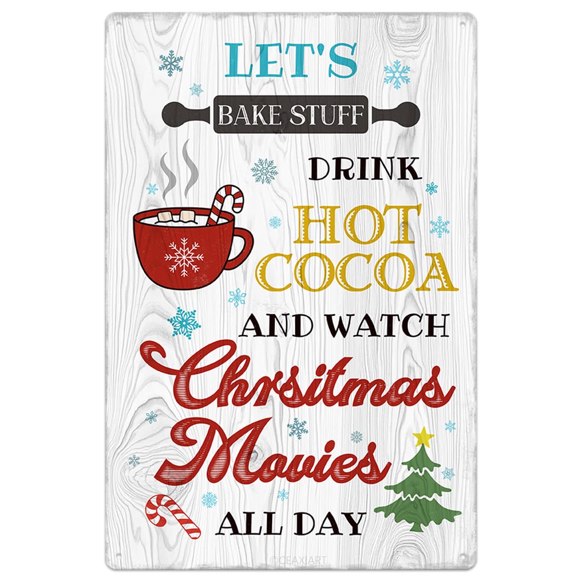 Christmas Metal Signs Red Hot Chocolate Bar Tin Sign Vintage Print Art Poster Ornaments for Home Kitchen Patio Yard Office Cafe Coffee Bar Front Door Porch Wall Decor Xmas Novelty Gift 8X12 Inch
