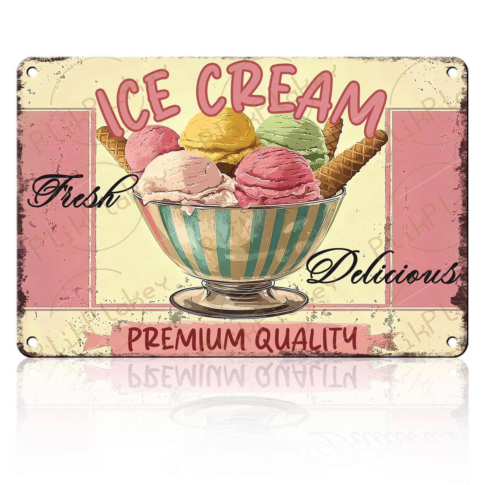 Vintage Metal Tin Sign Ice Cream Retro Sweet Food Diner Wall Decor Kitchen Cafe Bar Club Home Kids Room Living Room Dessert Store Hotel Poster 12x8 Inch