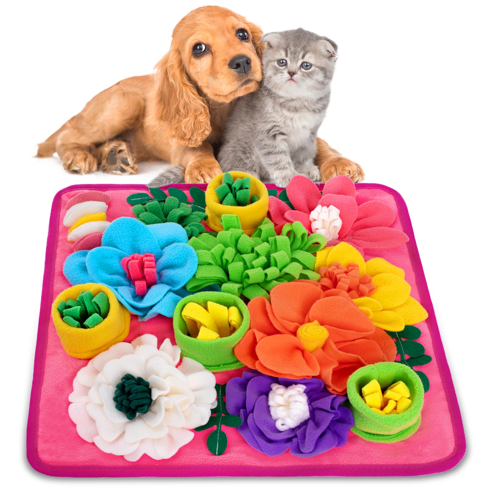 Snuffle Mat for Dogs, Sniff Mat Slow Feeding Mat for Small Pets Cats, Rabbits - Help Stress Relief and Training - Stimulate Your Pet's Foraging Skills! (Brown)