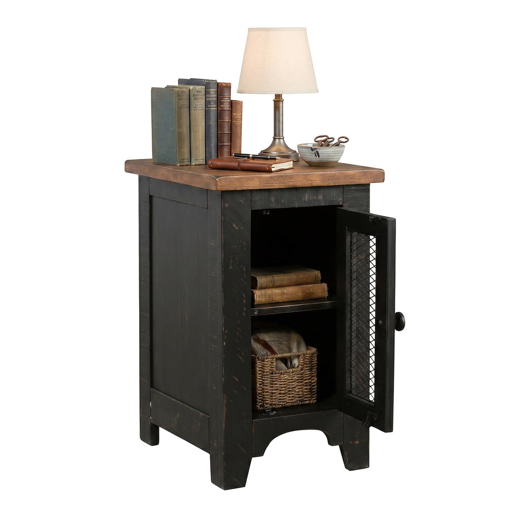 Signature Design by Ashley Wystfield Farmhouse Chair Side End Table with Cabinet Door for Storage, White & Brown with Distressed Finish