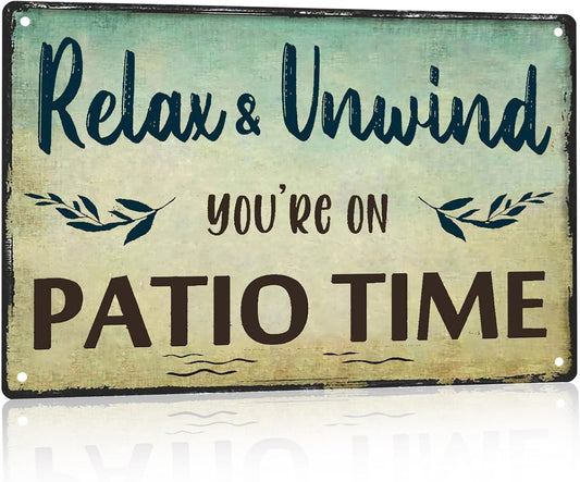 Outdoor Patio Wall Decor Patio Signs For Outside Porch Signs Outdoor Backyard Decorations Welcome Hanging Sign Relax Unwind You're On Patio Time Sign Patio Gifts For Men Home Bar Accessories 8x12 Inch