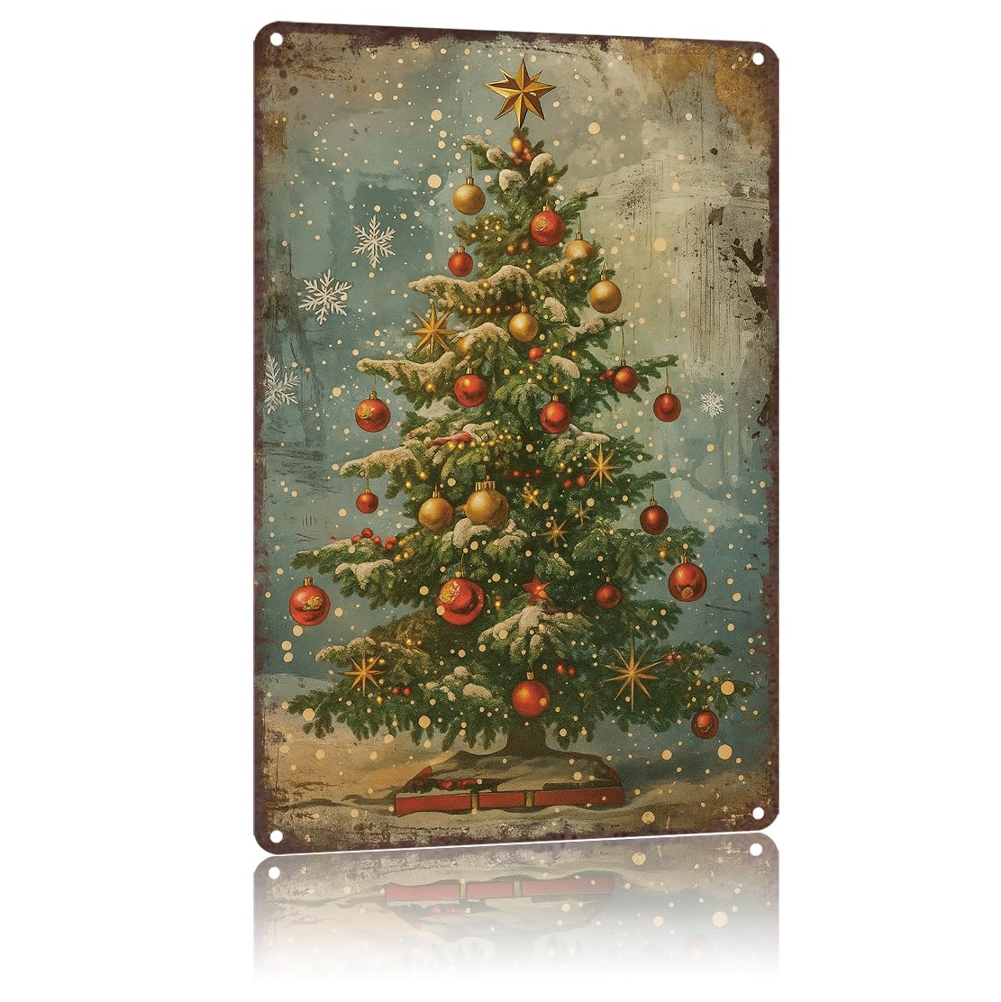 Vintage Christmas Decorations 8x12inch Metal Sign-Weathered Tin Art for Garage Office Wall