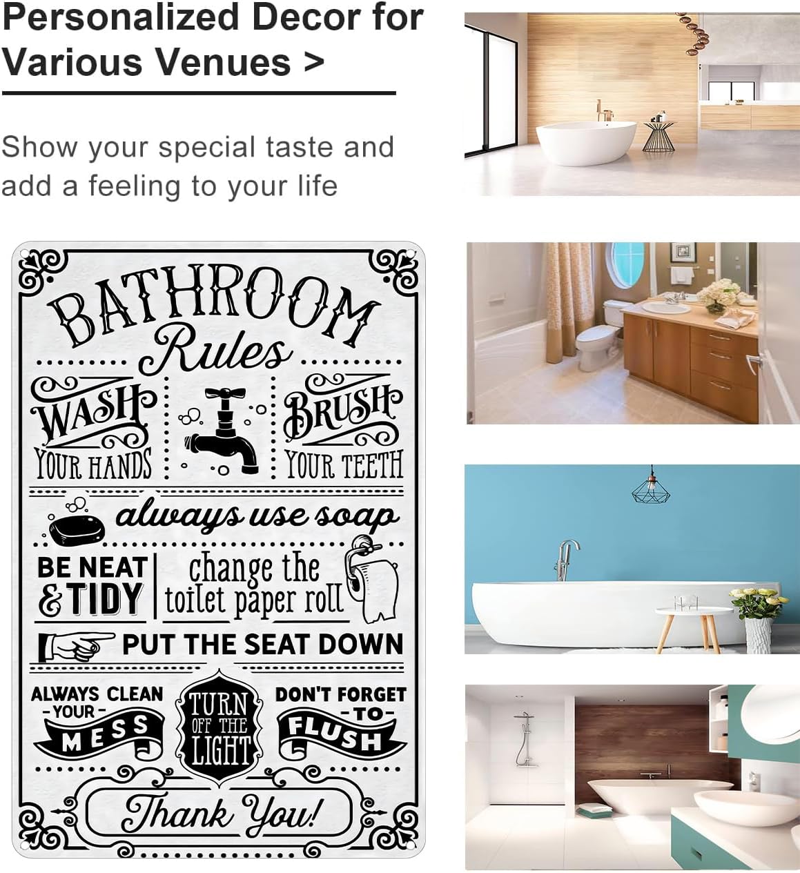 Crazysign Funny Bathroom Toilet Decor Sign Bathroom Rules Quotes Wall Art Vintage Tin Sign 8x12 Inches (3092)