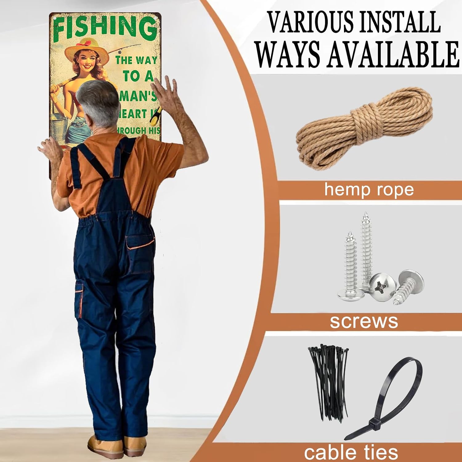 Pin Up Girl Fishing Metal Tin Sign The Way to A Man's Heart Through His Fly Vintage Sign for Wall Art Decor for Home Angler Wall Decor Cafes Lake House Seascape Decor 8X12Inch