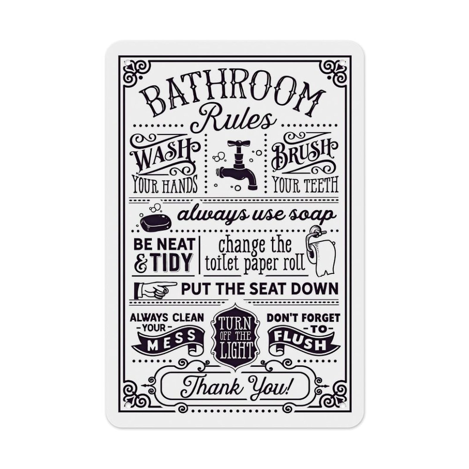 House Rules Metal Tin Sign – Black & White Family Rules Typography Poster, Chalkboard Farmhouse Rustic Wall Art for Entryway Kitchen Living Room, Vintage Home Decor 12x8 Inch