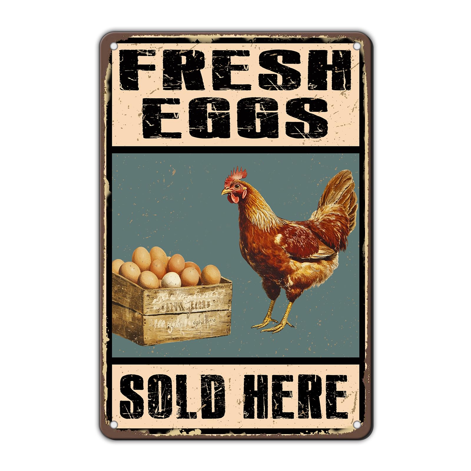 Vintage Fresh Eggs & Chicken Metal Sign Rustic Farm Eggs For Sale Tin Poster Home Kitchen Farmhouse Chicken Wall Decor 12x8 Inch