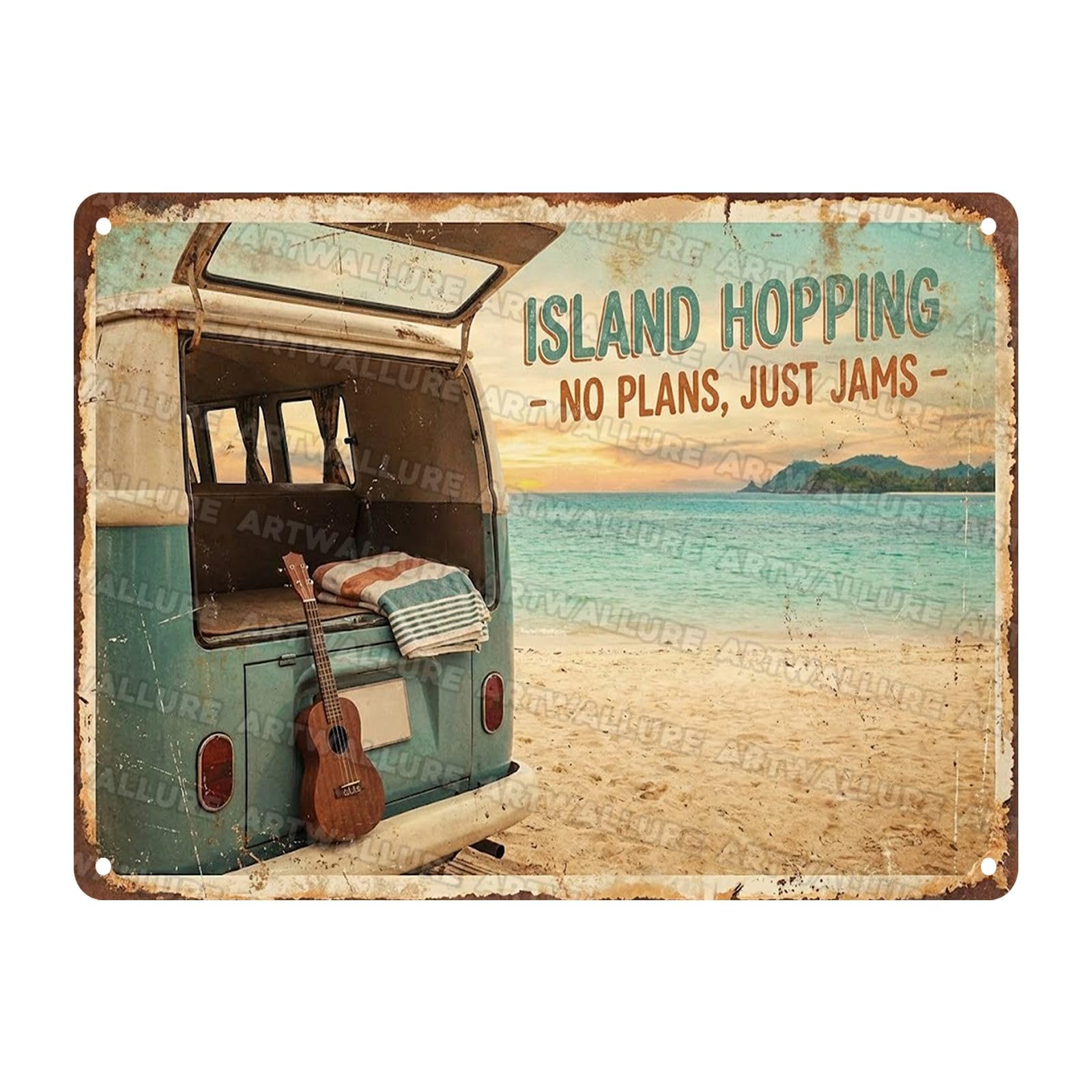 Acoustic Guitar Metal Tin Sign Nature Scenery Music Decor Vintage Wall Art Gift for Guitar Player Camping Lover 8x12Inch
