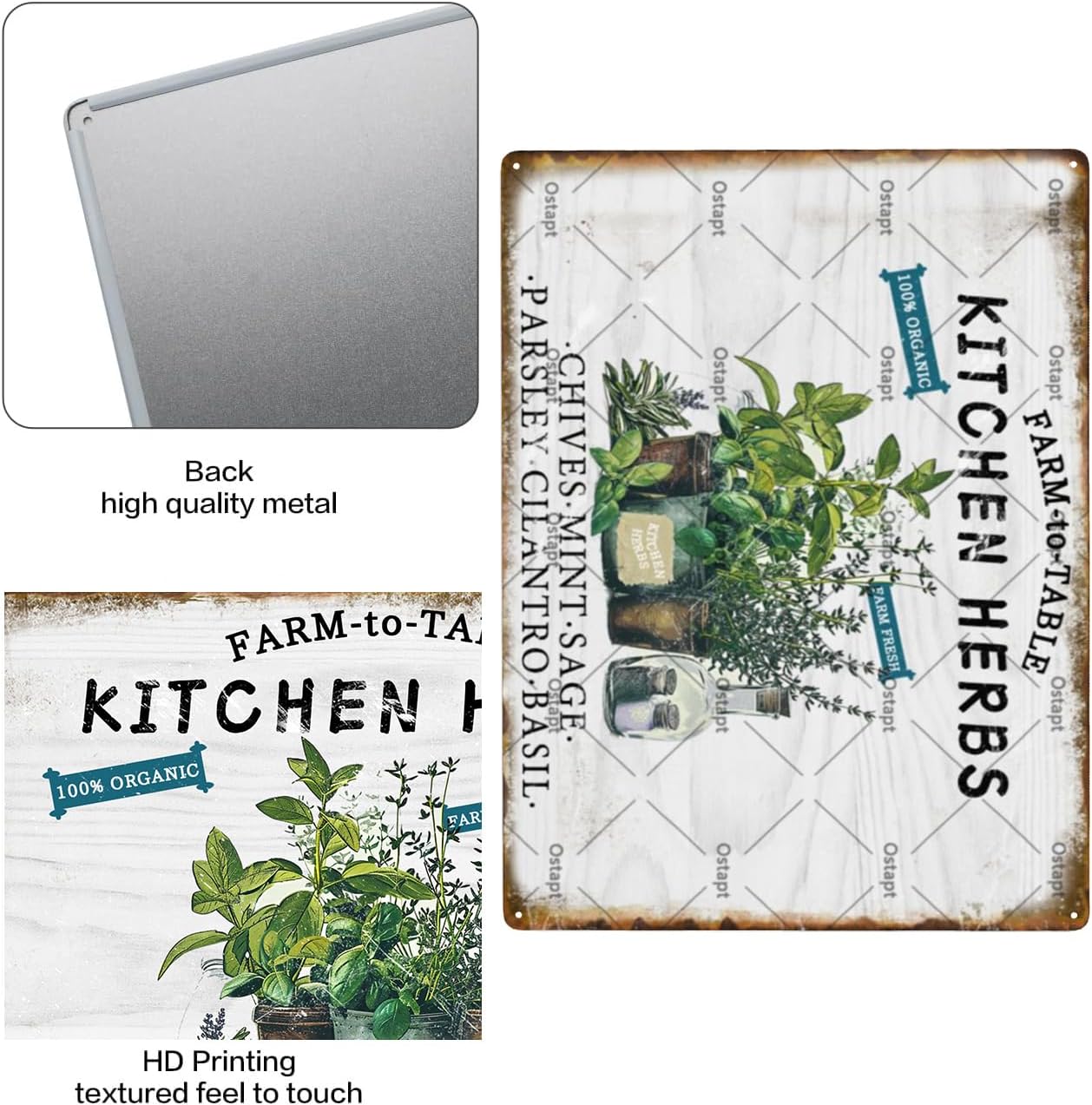 Kitchen Herbs Farm To Table Farm Fresh 100% Organic Vintage Retro Metal Tin Sign Funny Garden Poster For Home Living Room Bedroom Garden Garage Bathroom Office Cafe Bar Decor Art Decor Indoor Outdoor Metal Plaque Tin Sign 8x12 Inch