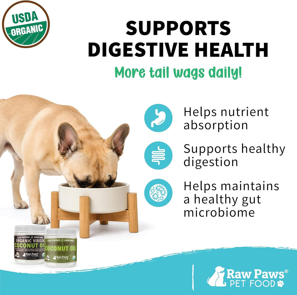 Raw Paws Virgin Organic Coconut Oil for Dogs & Cats (4-oz) - Skin & Coat | Dry Nose & Paw Balm - Itchy Skin Support - Hot Spot Care - Cat Hairball Support - Edible Pet Supplement