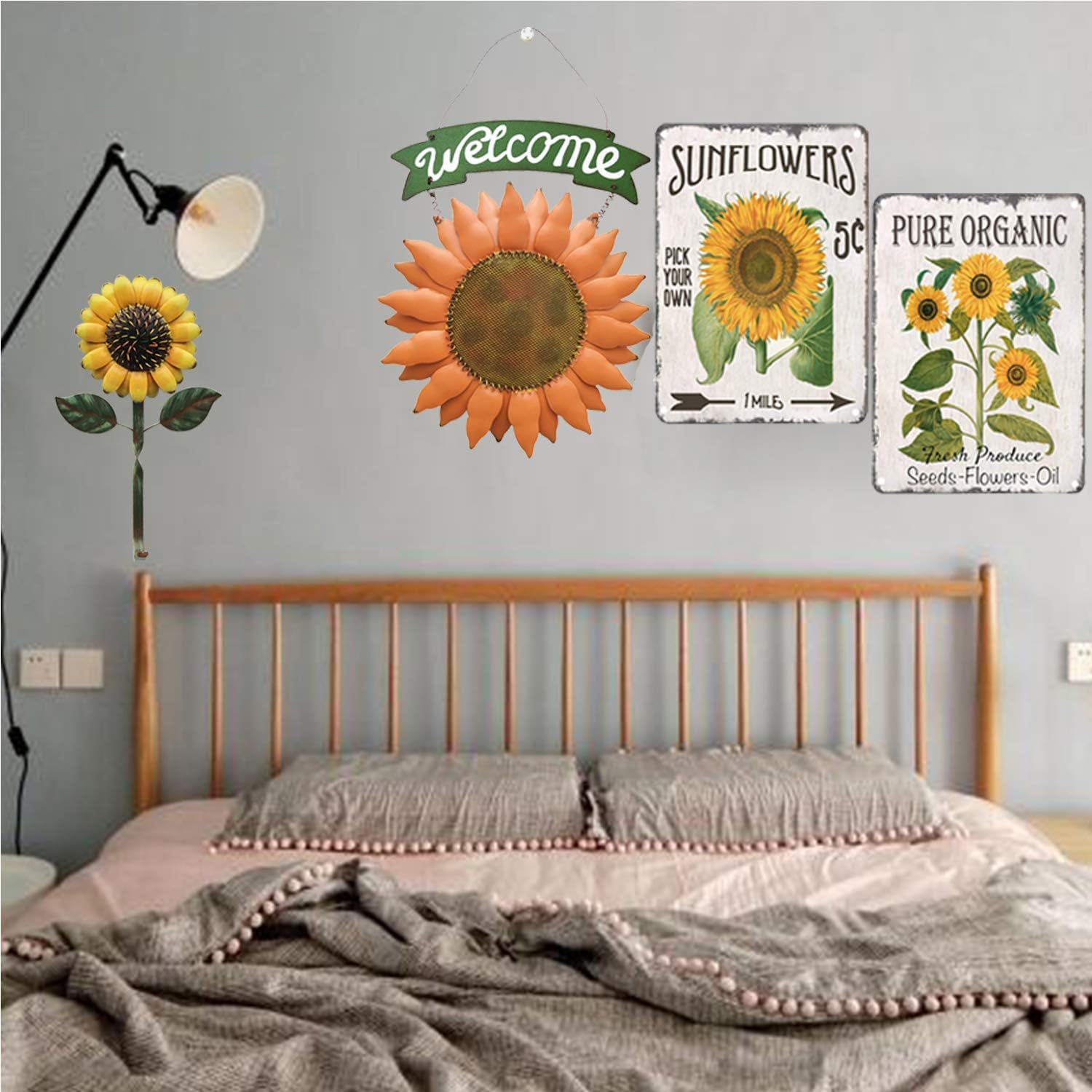TISOSO Pure Organic Sunflower Retro Vintage Tin Bar Sign Country Home Decor for Home Living Room Bedroom Decoration 2 Piece 8X12Inch