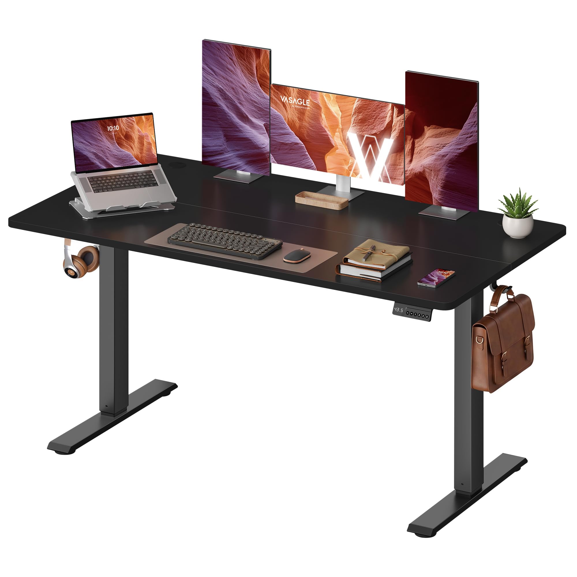 VASAGLE Electric Standing Desk, 55.1 x 27.6 Inches Height Adjustable Desk, Sedentary Reminder, 4 Memory Heights, for Home Office, Rustic Brown ULSD315KD020S