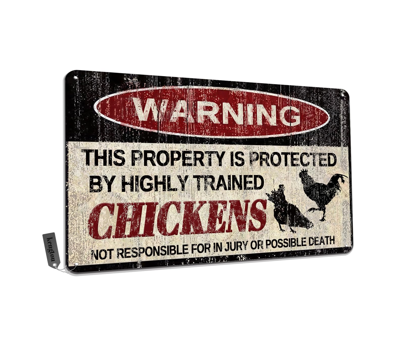 Chickens Tin Sign, Funny Metal Sign, Vintage Wall Decor 12x8 Inch - Warning This Property Protected by Chickens