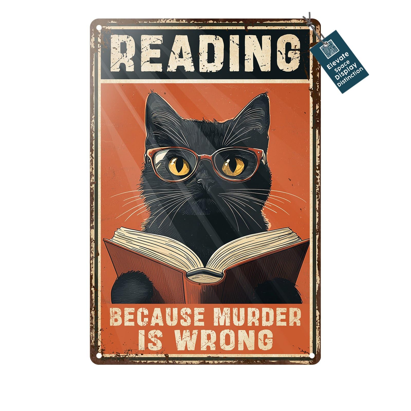 Black Cat Reading Vintage Metal Sign Reading Will Take You Everywhere Retro Wall Decor for Library Book Home Bedroom Office Decoration 8x12inch
