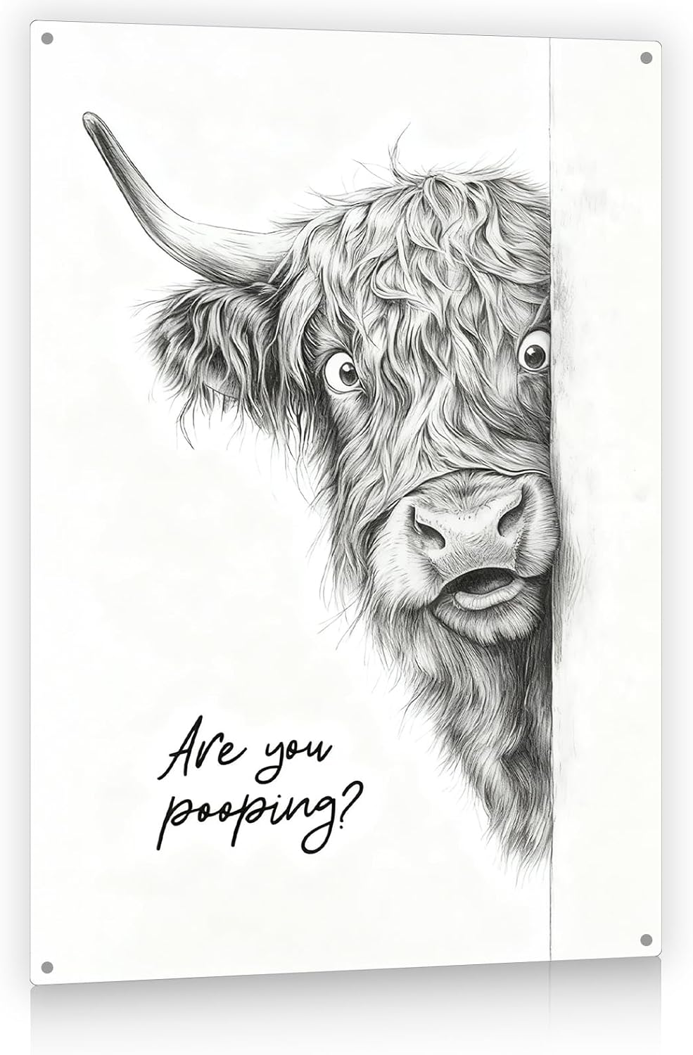 Madewell Living Funny Highland Cow Metal Tin Sign, Are You Pooping, Rustic Farmhouse Wall Decor for Bathroom, Western Bathroom Art with Humorous Quote, 8x12 Inch