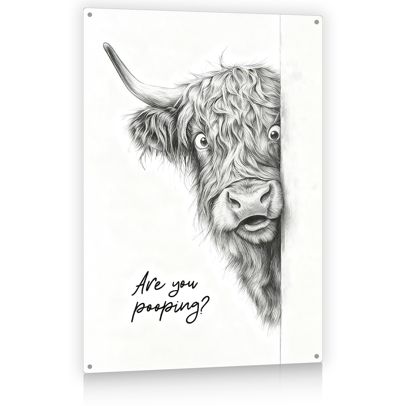 Madewell Living Funny Highland Cow Metal Tin Sign, Are You Pooping, Rustic Farmhouse Wall Decor for Bathroom, Western Bathroom Art with Humorous Quote, 8x12 Inch
