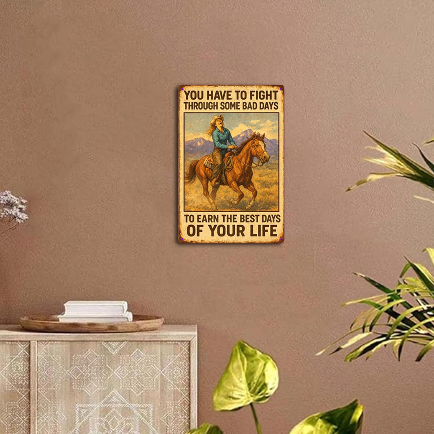 Kizbok Vintage Cowgirl Metal Tin Sign, Rustic Cowgirl Quote Metal Wall Art Prints, Farmhouse Country Life Western Horse Rider Signs Metal Sign for Bar, Garage Man Cave, Home, Southwestern Theme Decorations 8 x 12 Inch