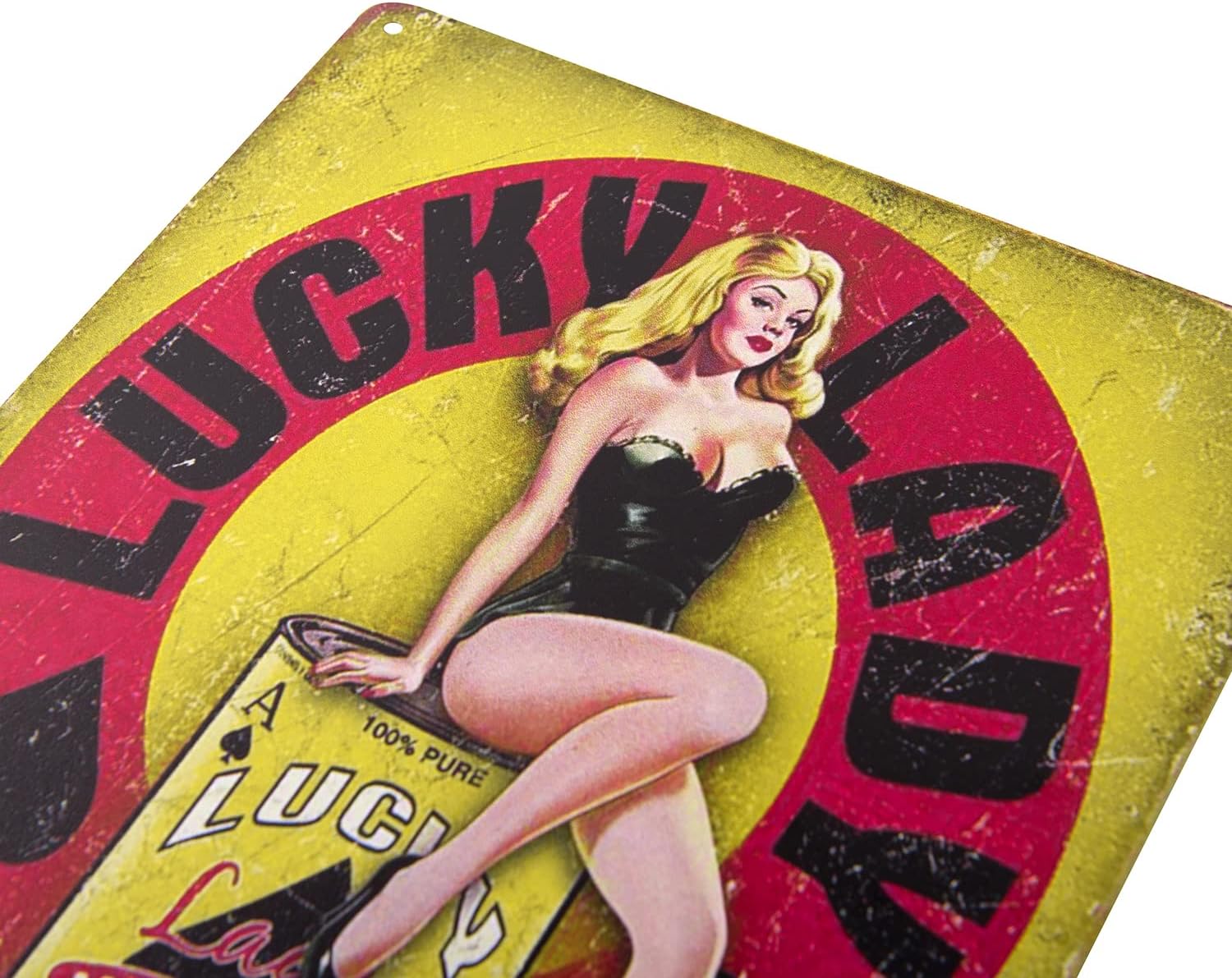 ERLOOD Lucky Lady Motor Oil Gas Service Garage Dealer Pin up Girl Retro Vintage Decor Tin Sign 12 X 8