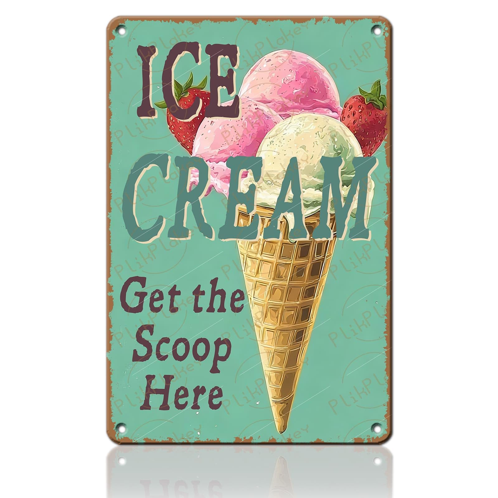 Vintage Metal Tin Sign Ice Cream Retro Sweet Food Diner Wall Decor Kitchen Cafe Bar Club Home Kids Room Living Room Dessert Store Hotel Poster 12x8 Inch