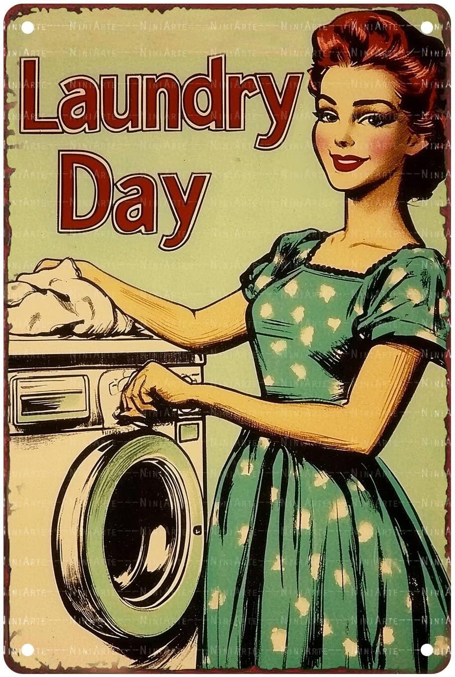 50s Laundry Metal Tin Sign Laundry Day Vintage Sign Utility Room Decor Retro Queen Wall Art 1950s Mom Decor 8X12Inch