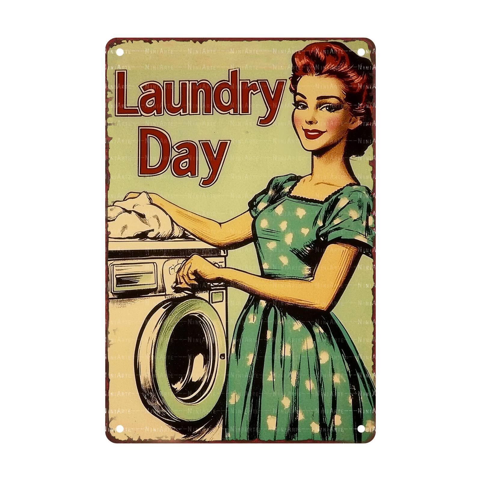 50s Laundry Metal Tin Sign Laundry Day Vintage Sign Utility Room Decor Retro Queen Wall Art 1950s Mom Decor 8X12Inch