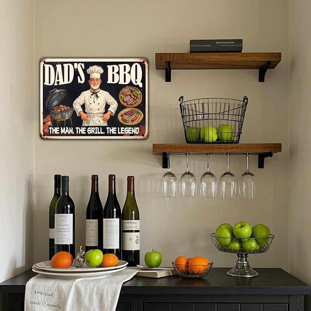 Dad's BBQ Metal Tin Sign BBQ Retro Metal Tin Sign Home Kitchen Wall Decor 12x8 Inch Funny Plaque