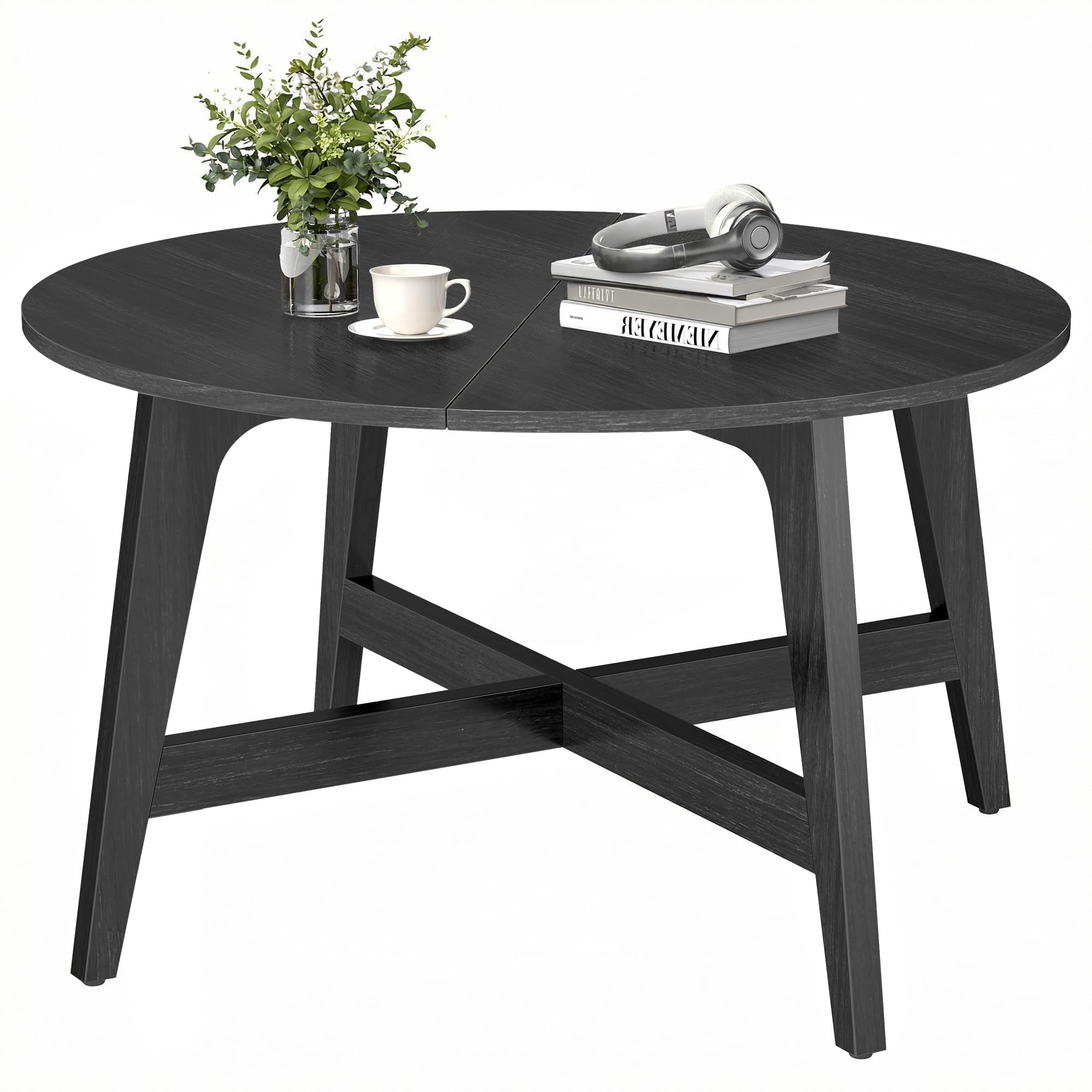 VASAGLE MAEZO Collection - Round Coffee Table, 31.5-Inch Center Table, Tapered Legs, Curved Transitions, Easy to Assemble, for Living Room, Honey Brown ULCT251KB01S
