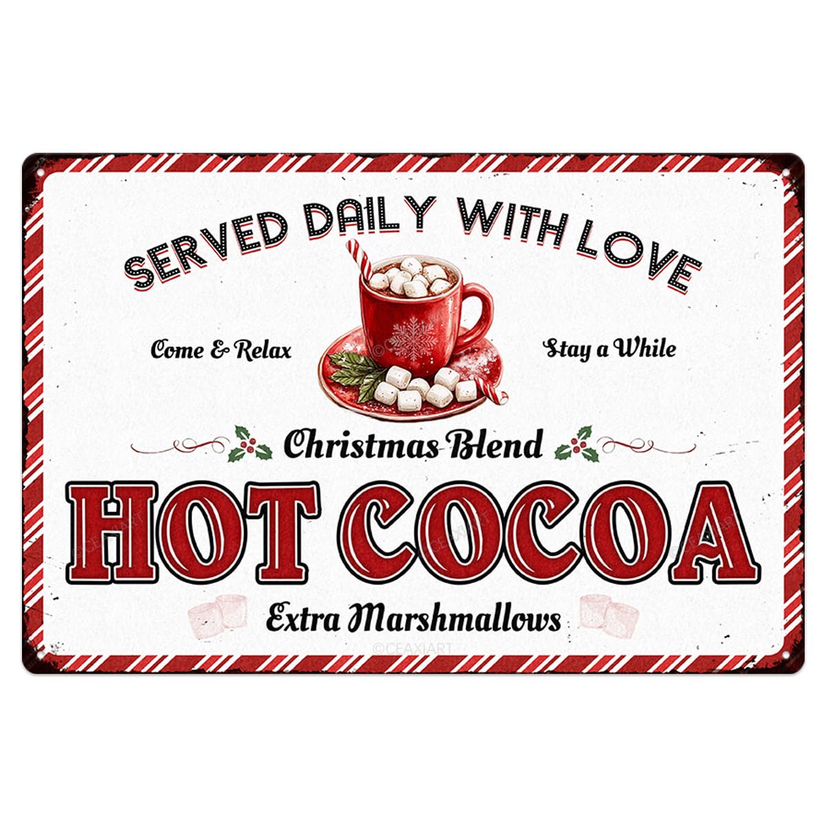 Christmas Metal Signs Red Hot Chocolate Bar Tin Sign Vintage Print Art Poster Ornaments for Home Kitchen Patio Yard Office Cafe Coffee Bar Front Door Porch Wall Decor Xmas Novelty Gift 8X12 Inch