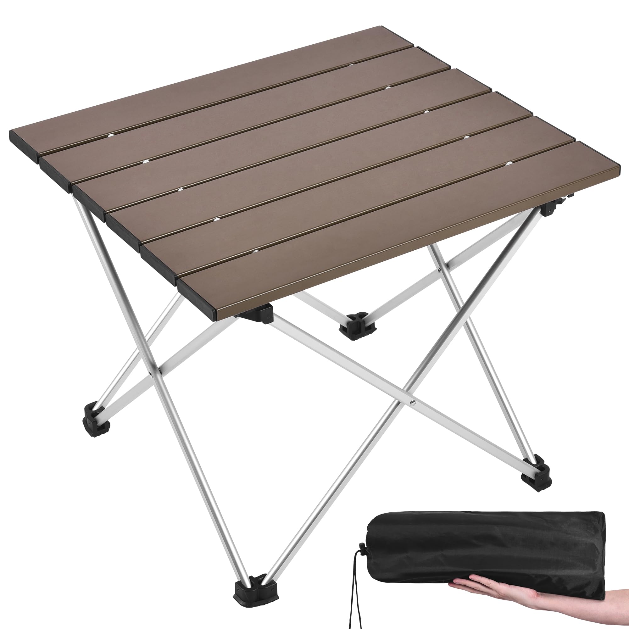 Grope Portable Camping Table with Aluminum Table Top, Folding Beach Table Easy to Carry, Prefect for Outdoor, Picnic, BBQ, Cooking, Festival, Beach, Home Use (Black-S)