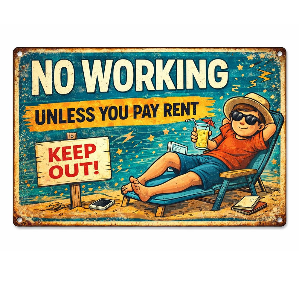 Funny Go Away I'm Busy Doing Nothing Metal Tin Sign, 8 x 12 Inch Vintage Metal Wall Decor for Home Office, Beach Themed Sarcastic Room Poster, Weatherproof Retro Aesthetic Sign for Pool House Garage