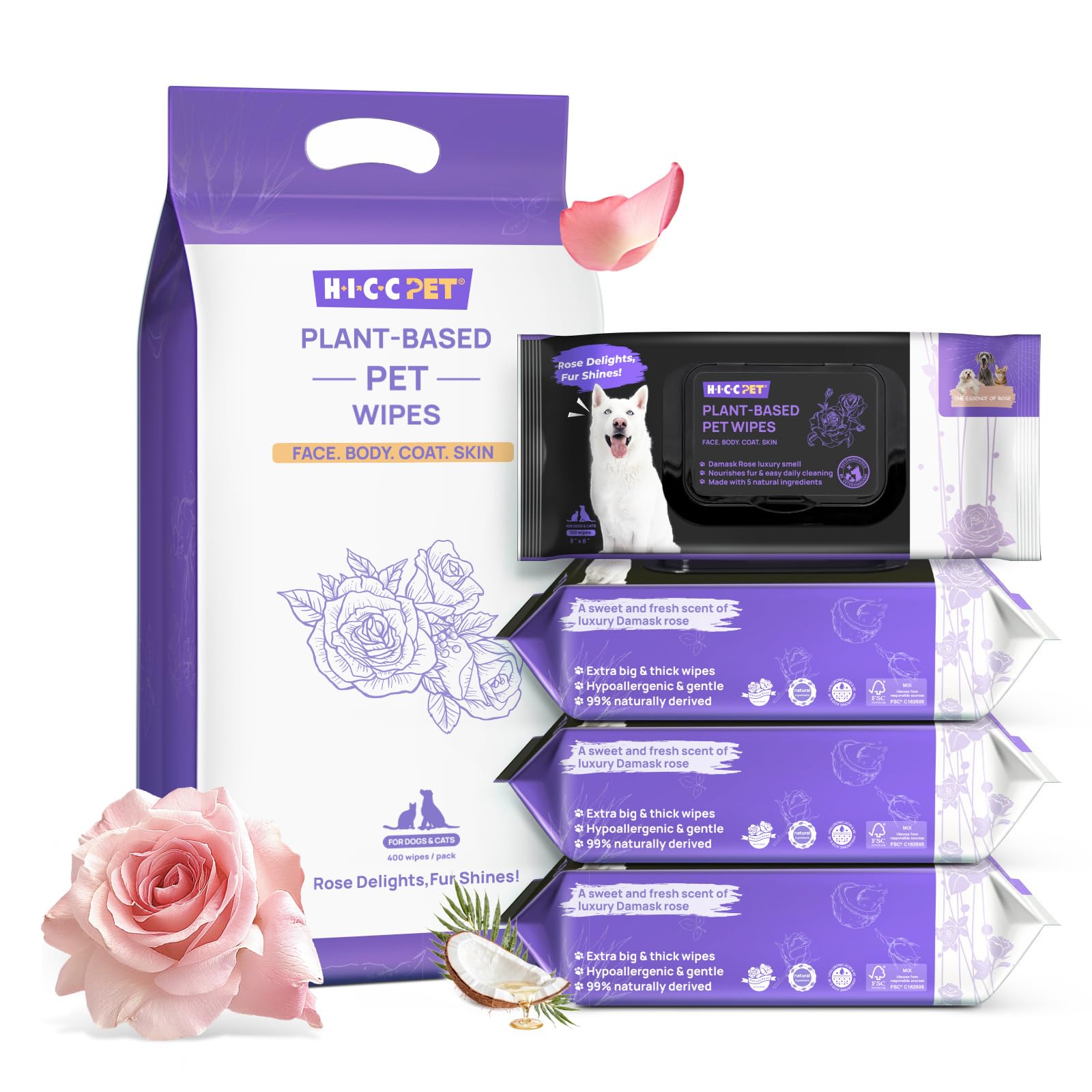 HICC PET Wipes for Dogs and Cats, Vet-Recommended Hypoallergenic Dog Wipes for Paws, Butt and Fur, Dog Cleaning Wipes & Dog Bath Wipes, Deodorizing Grooming Wipes for Dogs, Cats, Horse, 100 Count | Pet Wipes for Paws & Butt, Dog Bath Wipes, Deodorizing Cl