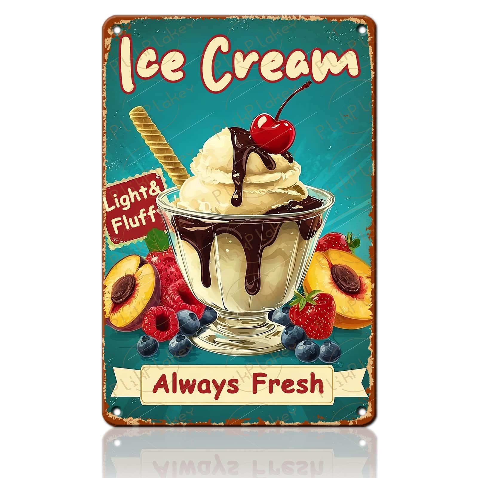 Vintage Metal Tin Sign Ice Cream Retro Sweet Food Diner Wall Decor Kitchen Cafe Bar Club Home Kids Room Living Room Dessert Store Hotel Poster 12x8 Inch