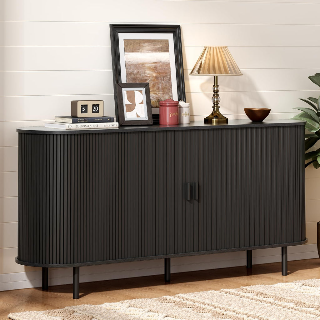 ONBRILL 55" Sideboard Buffet Cabinet with Storage, Sliding Door & Adjustable Shelf, Modern Accent Coffee Bar Console Table for Kitchen, Entryway, Walnut