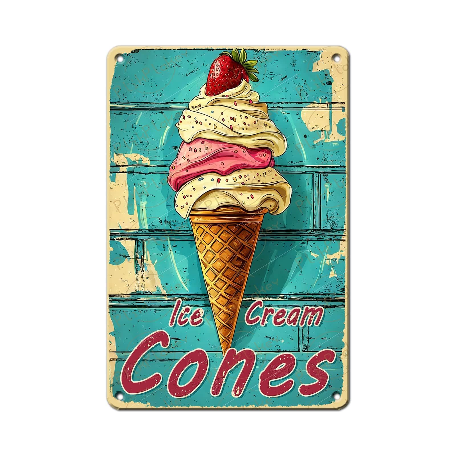 Vintage Metal Tin Sign Ice Cream Retro Sweet Food Diner Wall Decor Kitchen Cafe Bar Club Home Kids Room Living Room Dessert Store Hotel Poster 12x8 Inch