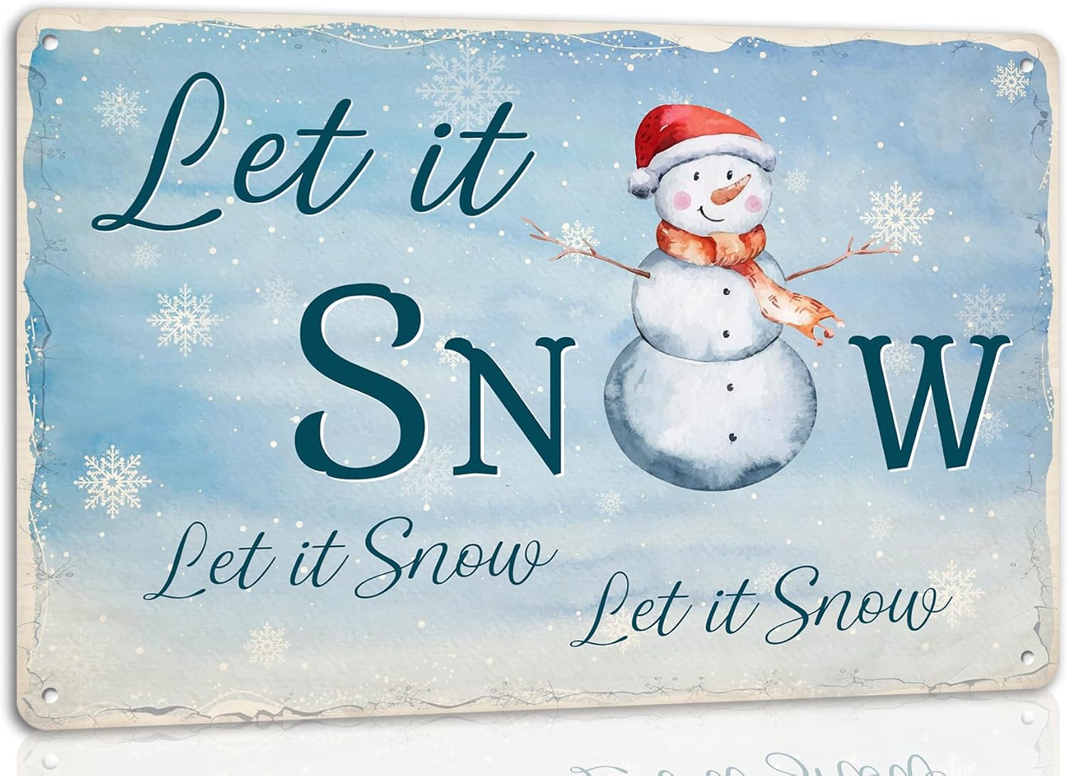 Let It Snow Metal Tin Sign Christmas Theme Vintage Art Poster Winter Snowman Wall Decor for Home Kitchen Cafe Bar Shop Farmhouse Retro Plaque 8x12 Inch