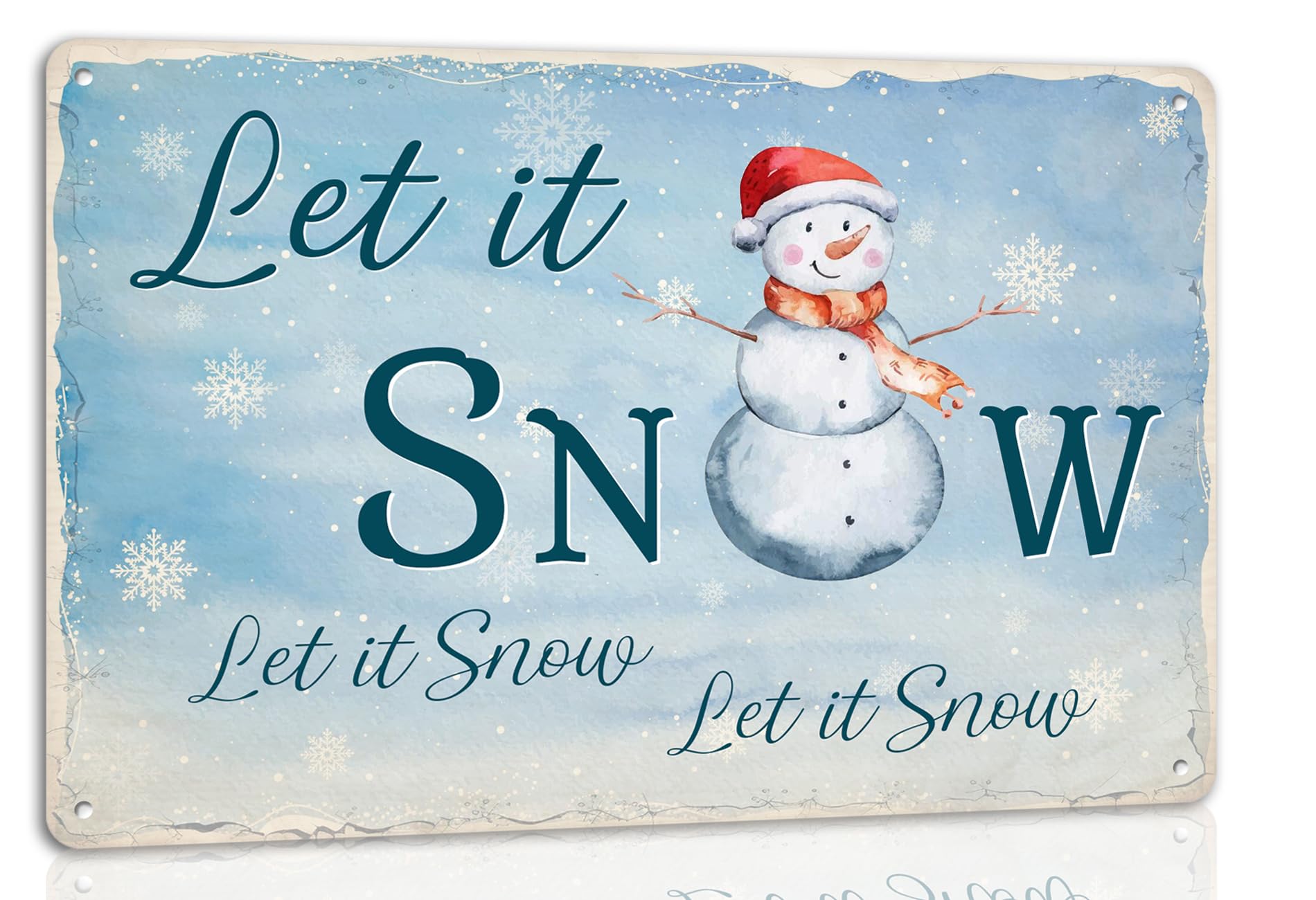 Let It Snow Metal Tin Sign Christmas Theme Vintage Art Poster Winter Snowman Wall Decor for Home Kitchen Cafe Bar Shop Farmhouse Retro Plaque 8x12 Inch