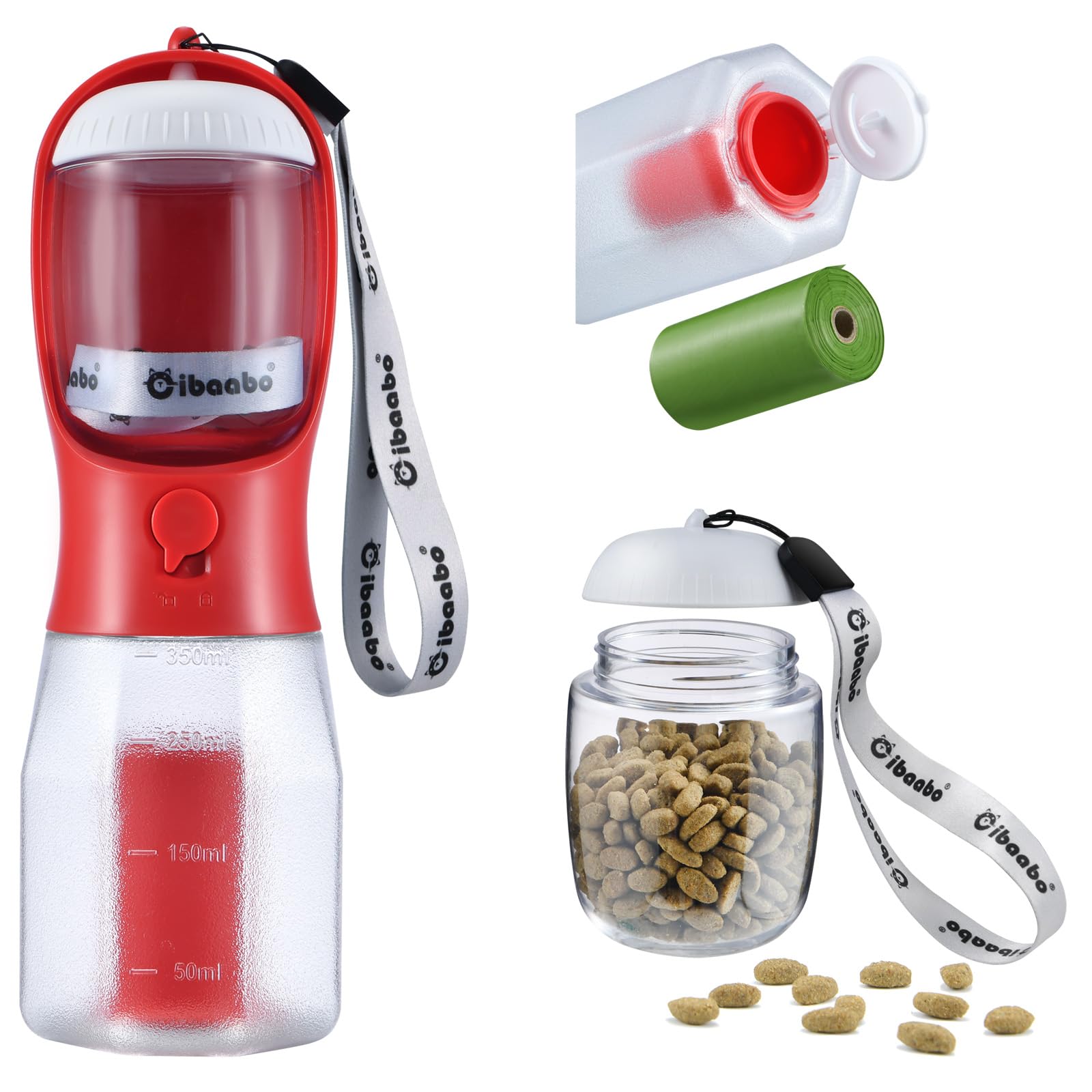 Cibaabo Dog Water Bottle with Food Container & Poop Bag Holder, Travel Water Bowl, Portable Pet Dispenser, Girl Dog Accessories Stuff Items Essentials Gift for Yorkie Chihuahua Walking Hiking