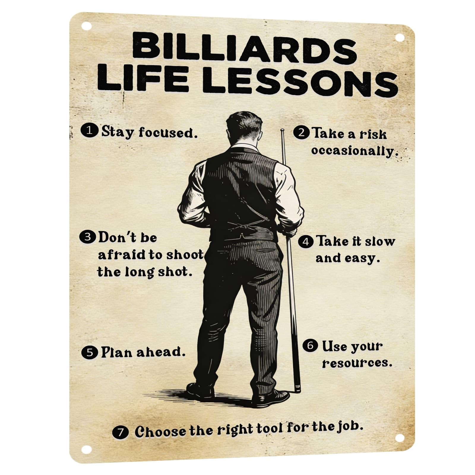 Billiards Metal Sign Less Talk More Chalk Billiards Vintage Art Wall Decor Funny Pool Decor for Man Cave Game Room Bar Garage Billiard Room 8x12 Inch