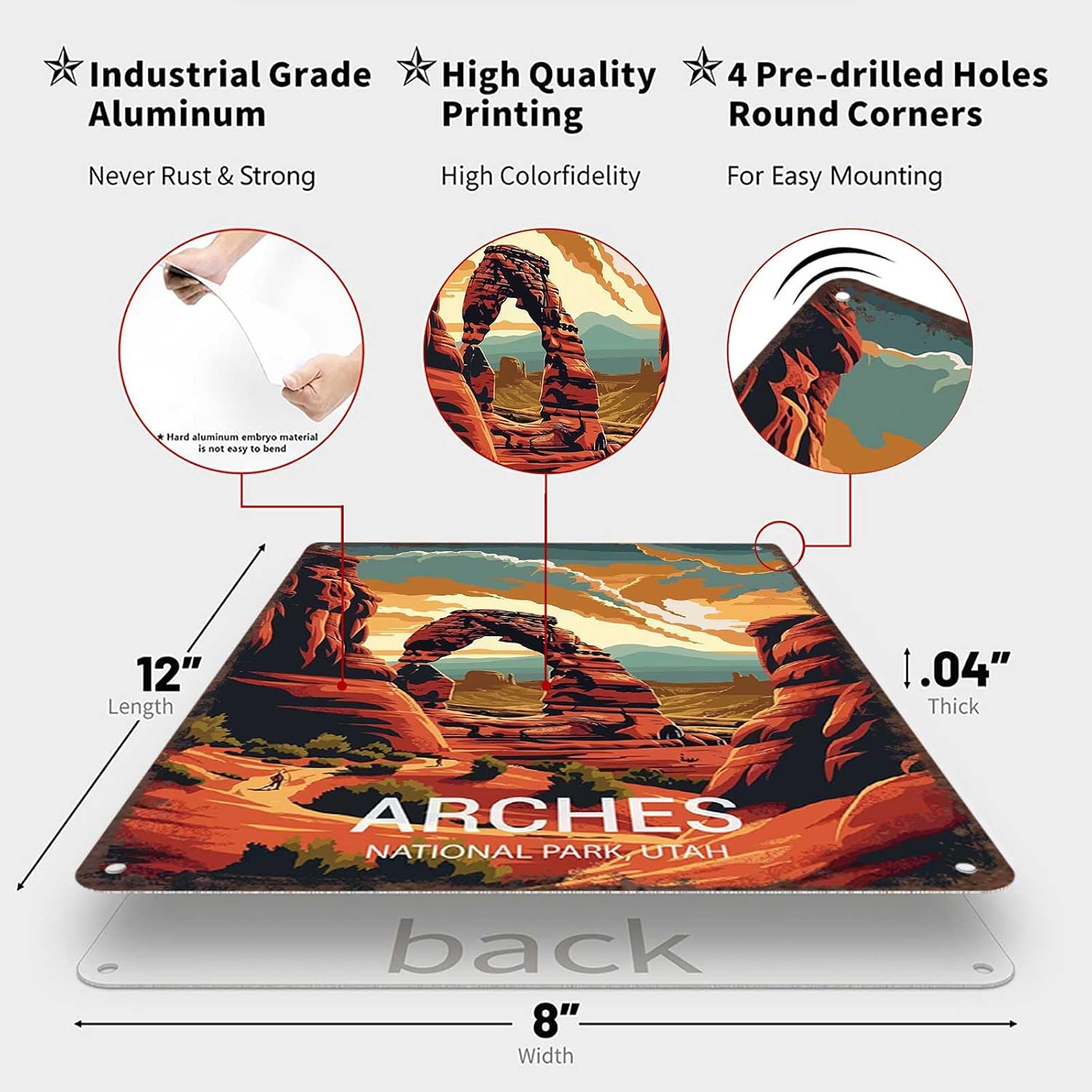 Vintage Metal Tin Sign Arches National Park Poster-Wall Art Decor for Home Room Office Dorm Decor 8X12inch