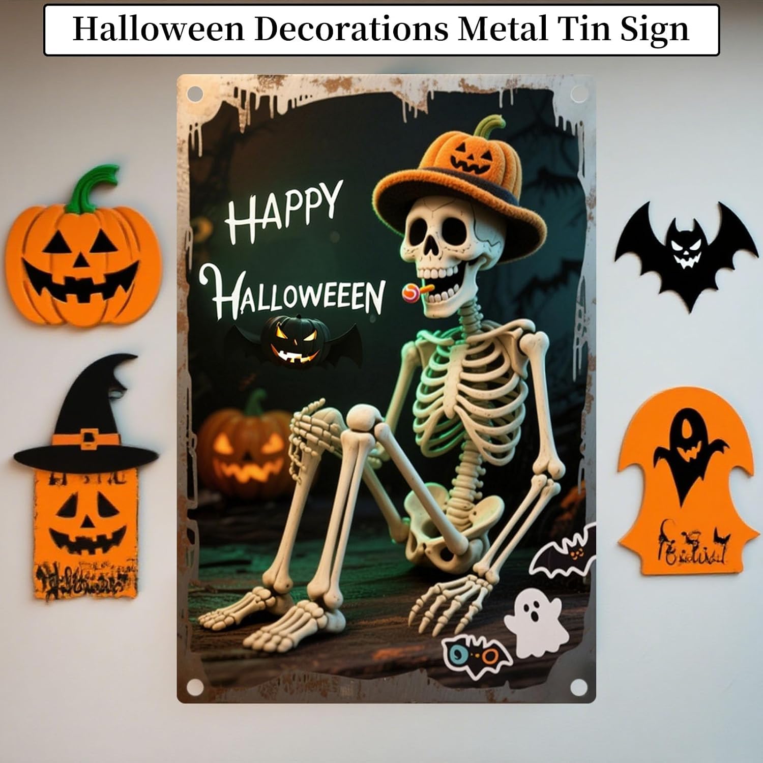 Vintage Stay Positive Sign, Vintage Metal Tin Sign - 8x12In Halloween Skull Decor Retro Wall Art Indoor Outdoor for Living Room Bedroom Office Bar Garage Man Cave Decor Ideal Gift for Housewarming Birthday
