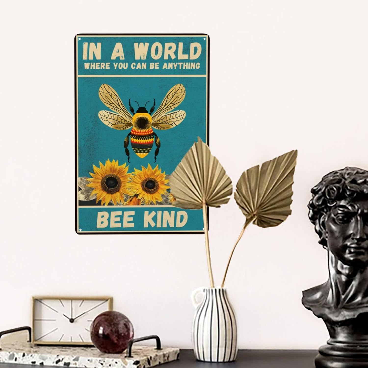 Sunflower and Bee Wall Decor Tin Sign 8 x 12 Inch In A World Where You Can Be Anything Sign for Home Cafe Bedroom Library Garage