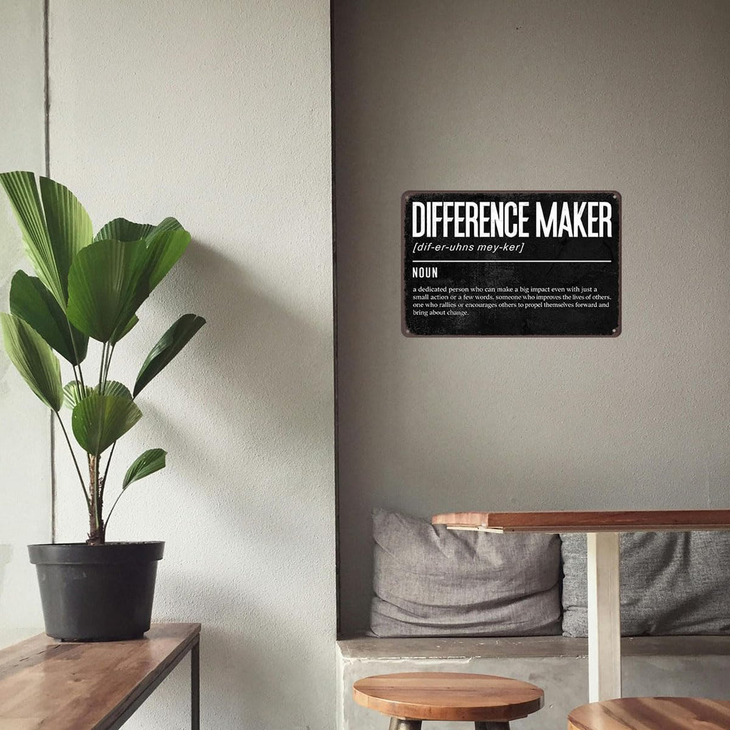 Difference Maker Metal Sign – 8x12 Inch Inspirational Wall Decor for Office & Classroom, Motivational Quote Tin Sign Appreciation Gift for Teacher, Coach, Manager