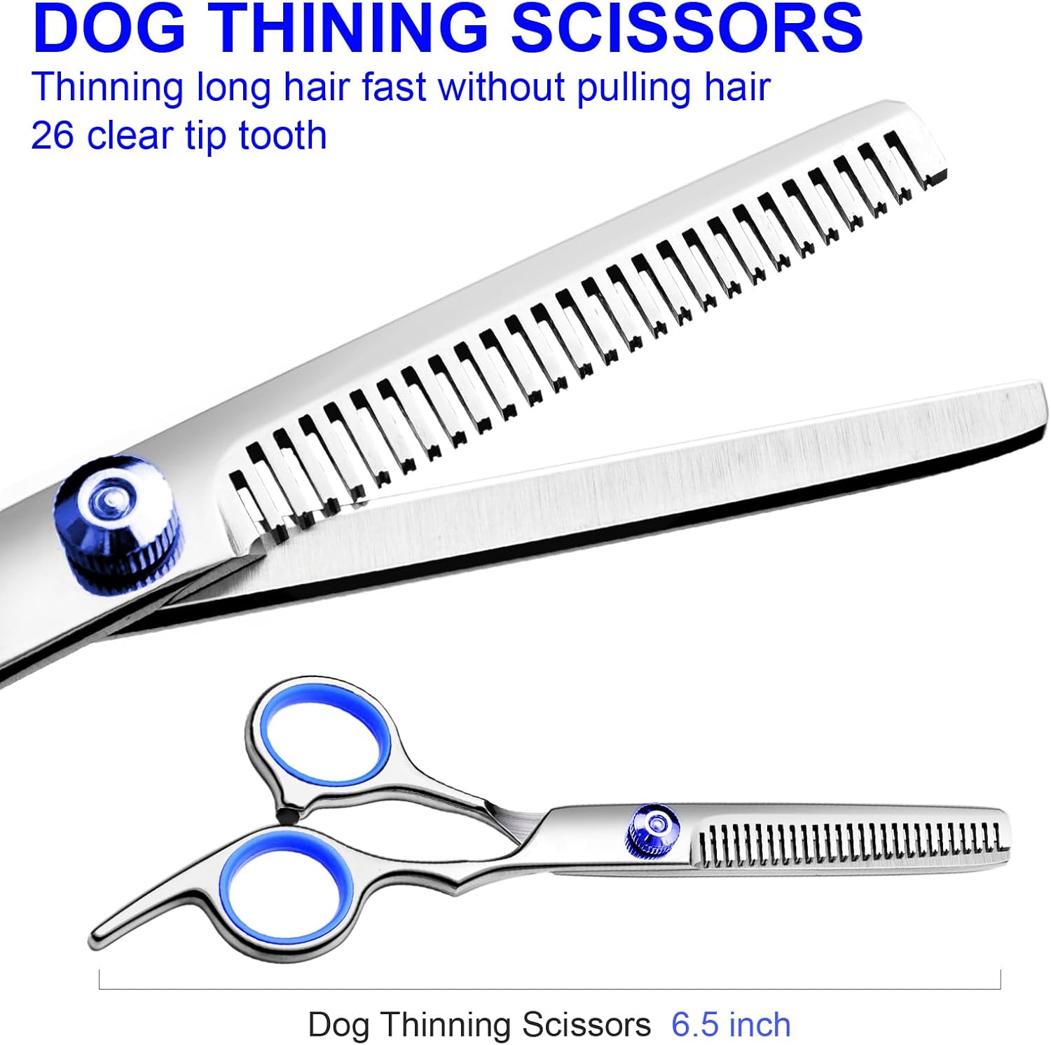FAIGEO Dog Grooming Scissors Kit, Premium Stainless Steel Dog Shears with Curved Shears, Sharp Durable for Dogs Cats+Blue 3 Piece