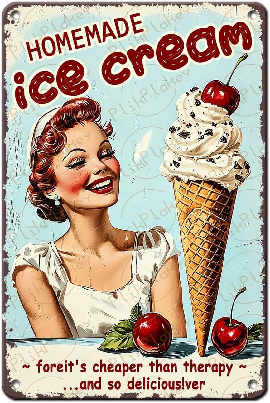Vintage Metal Tin Sign Ice Cream Retro Sweet Food Diner Wall Decor Kitchen Cafe Bar Club Home Kids Room Living Room Dessert Store Hotel Poster 12x8 Inch