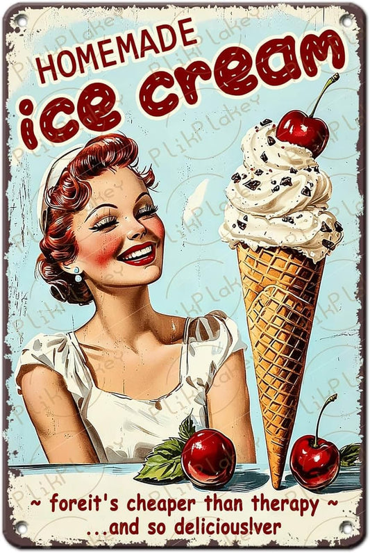 Vintage Metal Tin Sign Ice Cream Retro Sweet Food Diner Wall Decor Kitchen Cafe Bar Club Home Kids Room Living Room Dessert Store Hotel Poster 12x8 Inch