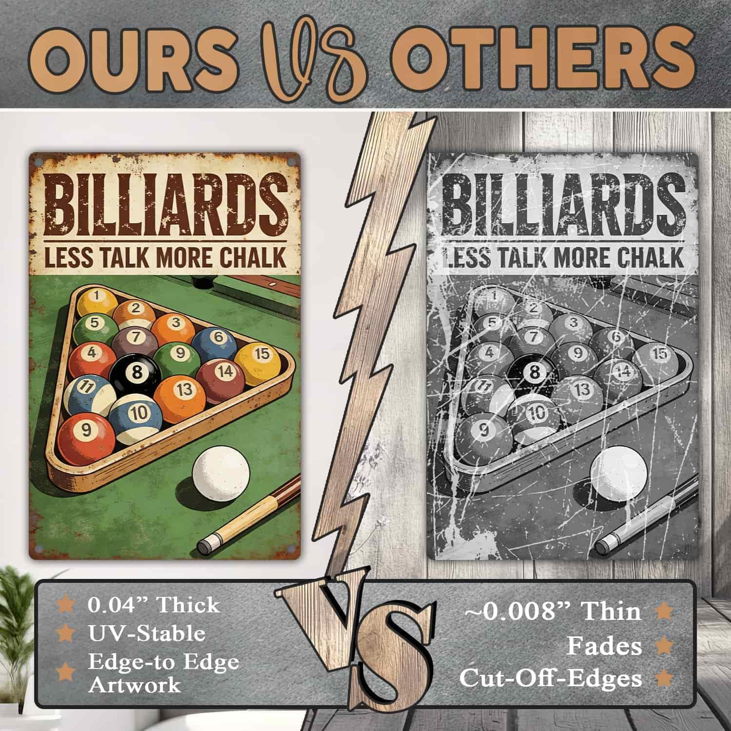 Billiards Metal Sign Less Talk More Chalk Billiards Vintage Art Wall Decor Funny Pool Decor for Man Cave Game Room Bar Garage Billiard Room 8x12 Inch
